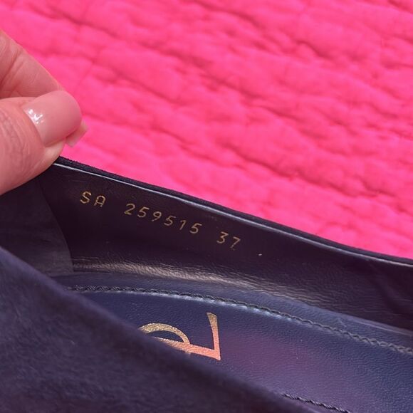 YSL navy blue suede Peep-Toe Heels, US7 - Picture 8 of 11